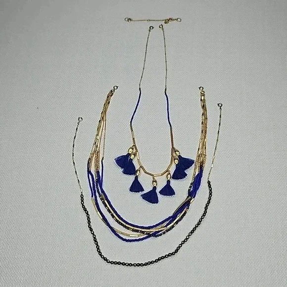 Retired Vintage Stella & Dot Tulum Tassel Necklace Gold Blue Beaded Versatile - Picture 8 of 16